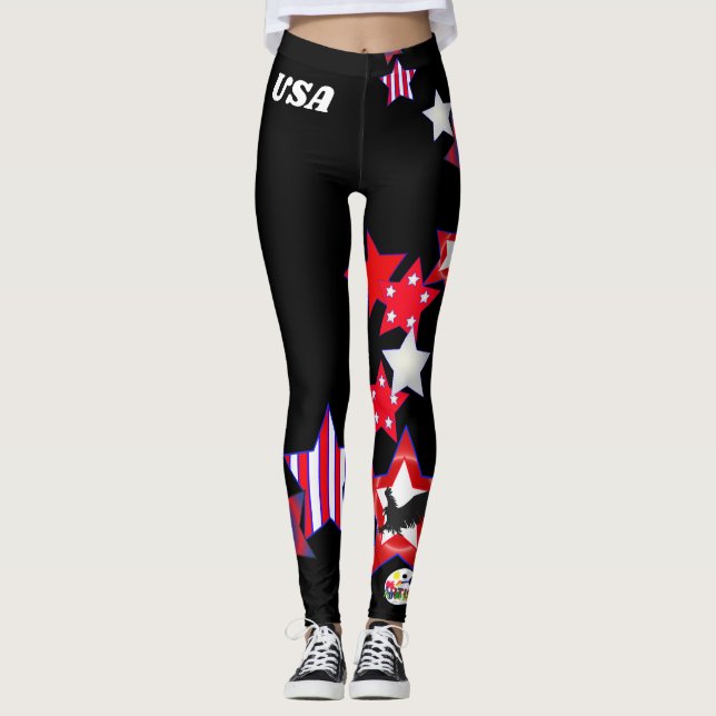 Personalize Patriotic USA Flag 4th of July Legging (Front)