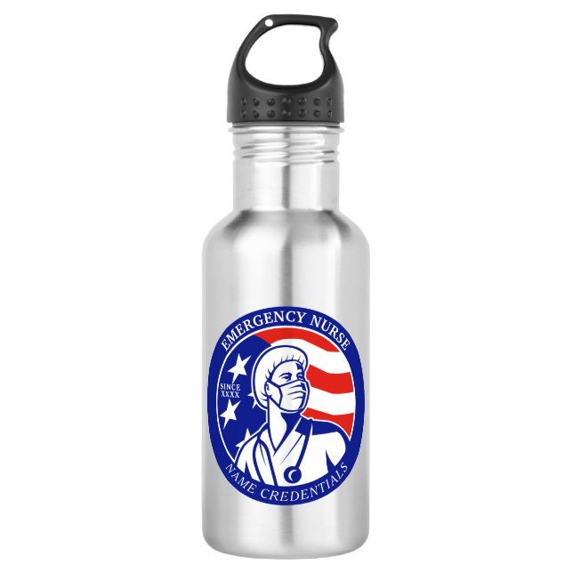 Personalize Patriotic USA Flag RN Registered Nurse 532 Ml Water Bottle (Front)
