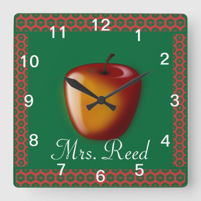 Personalize Pattern Apple Art Name Teacher Class Square Wall Clock (Front)
