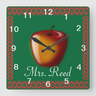 Personalize Pattern Apple Art Name Teacher Class Square Wall Clock