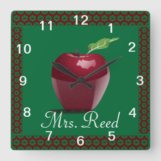 Personalize Pattern Apple Art Name Teacher Class Square Wall Clock