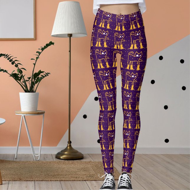 Personalize Pattern Funny Pet Cats Dark Purple Leggings (Creator Uploaded)