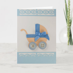 Personalize peach and blue Baby carriage Card