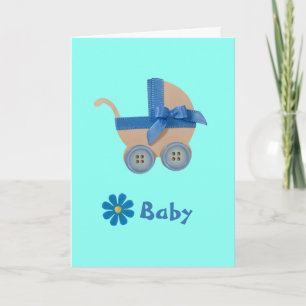 Personalize peach and blue Baby carriage Card