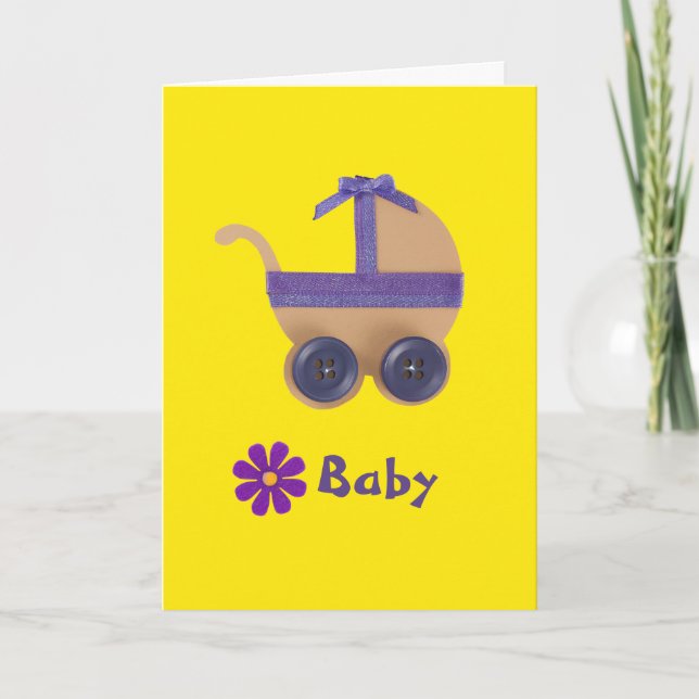Personalize Peach and purple baby carriage Card (Front)