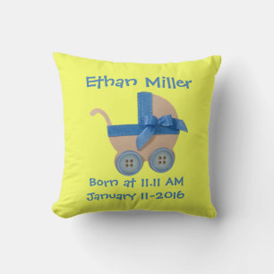 Personalize Peach-blue baby carriage baby shower Throw Pillow