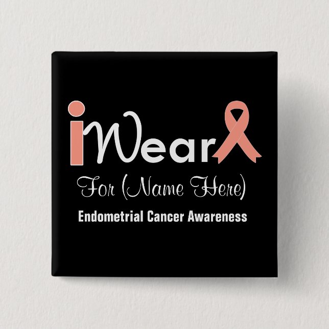 Personalize Peach Ribbon Endometrial Cancer 2 Inch Square Button (Front)