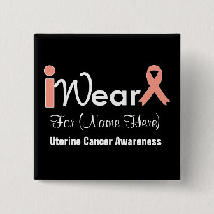 Personalize Peach Ribbon Uterine Cancer 2 Inch Square Button