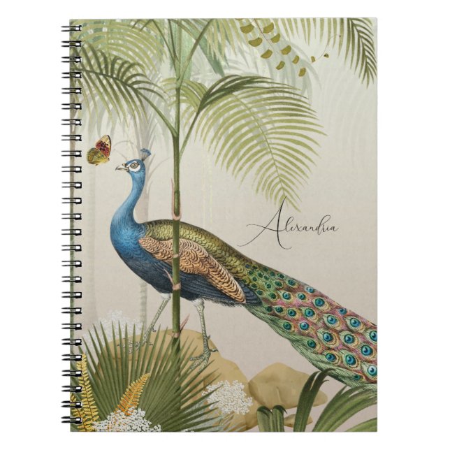 Personalize Peacock with butterflies  Notebook (Front)