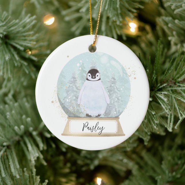 Personalize Penguin Christmas  Ceramic Ornament (Tree)