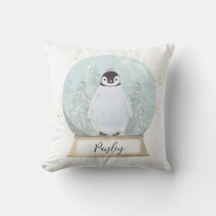 Personalize Penguin Christmas  Throw Pillow