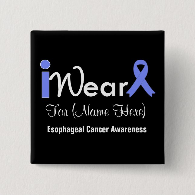 Personalize Periwinkle Ribbon Esophageal Cancer 2 Inch Square Button (Front)