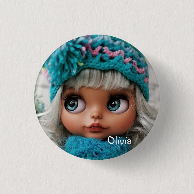 Personalize, personal, birthday, doll 1 inch round button (Front)
