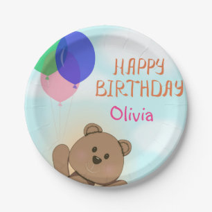 Personalize, personal, birthday, Teddy bear Paper Plate