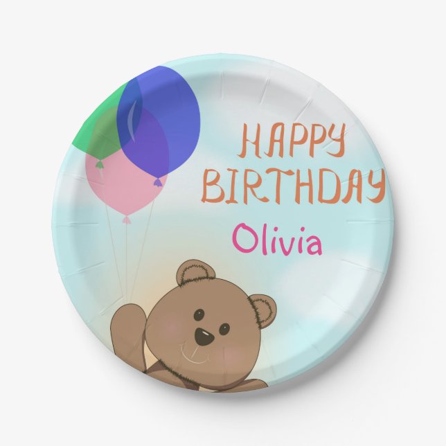 Personalize, personal, birthday, Teddy bear Paper Plate (Front)