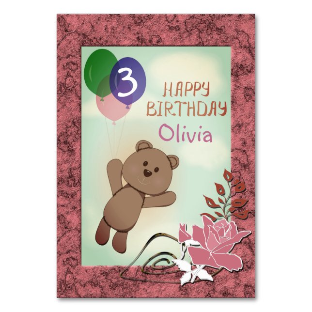 Personalize, personal, birthday, Teddy bear Table Number (Front)
