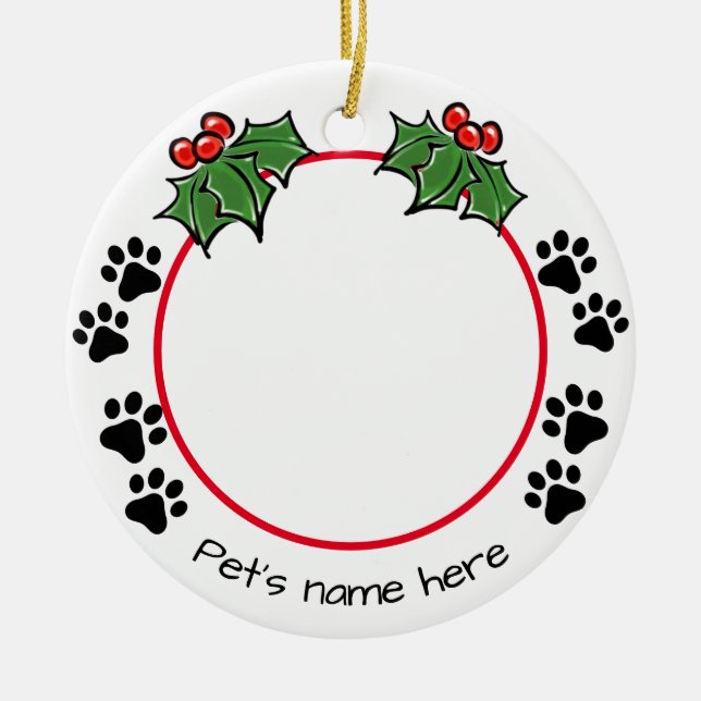 Personalize pet Cat / Dog paw print photo template Ceramic Ornament (Front)