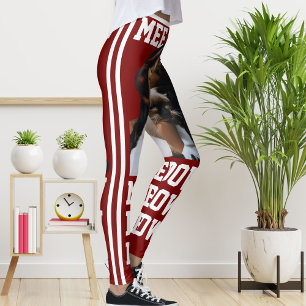 Personalize Pet Cat Mom Cute Deep Red White Photo Leggings