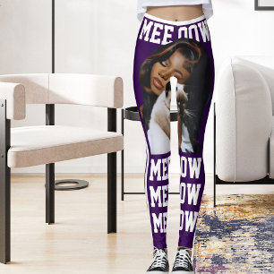 Personalize Pet Cat Mom Cute Purple White Photo Leggings