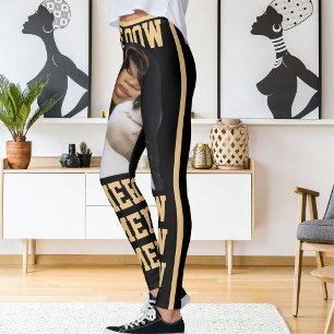 Personalize Pet Cat Mom Love Black Peach Photo Leggings