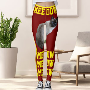 Personalize Pet Cat Mom Red Bright Yellow Photo Leggings