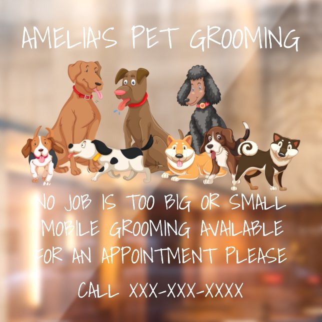 Personalize Pet Grooming Cute Dogs Picture Front Window Cling (Sheet 2)