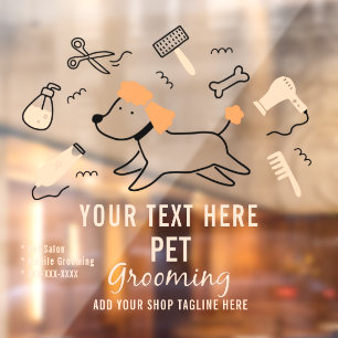 Personalize Pet Grooming Tools Business Front Window Cling