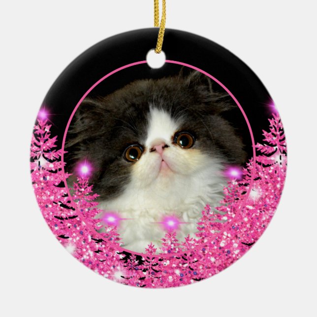 Personalize pet ornament pink sparkling evergreens (Front)