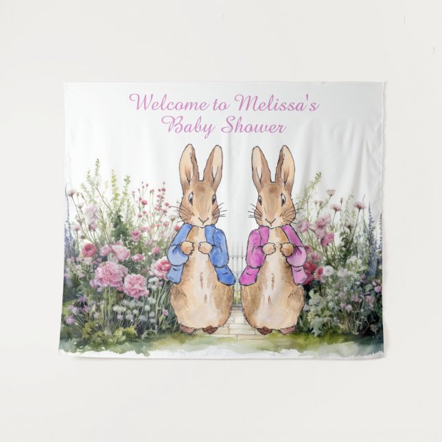 Personalize Peter and Flopsy Baby shower LARGE Tapestry (Front (Horizontal))