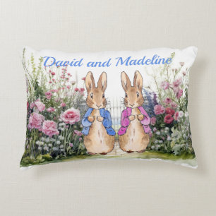 Personalize Peter and Flopsy in garden twin's name Accent Pillow