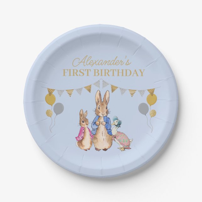 Personalize Peter rabbit 1st Birthday Paper Plate (Front)