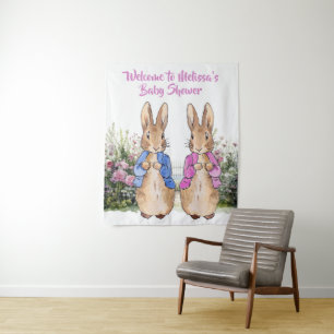 Personalize Peter rabbit and Flopsy Baby shower Tapestry