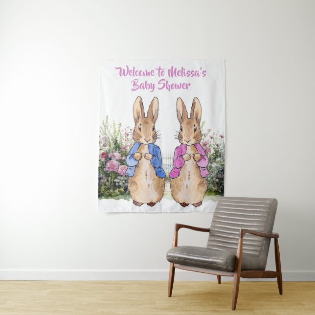 Personalize Peter rabbit and Flopsy Baby shower Tapestry (In Situ)