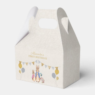 Personalize Peter rabbit beige linen 1st Birthday Favor Box
