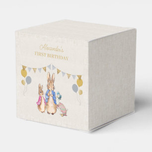Personalize Peter rabbit beige linen 1st Birthday Favor Box