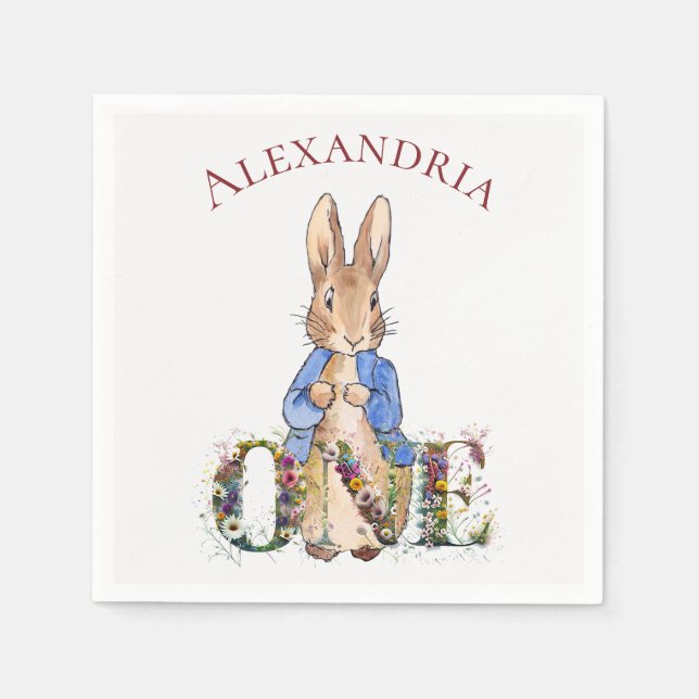 Personalize Peter the rabbit 1st birthday Napkin (Front)
