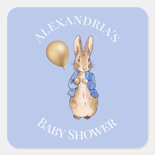 Personalize Peter the rabbit Baby Shower Square Sticker (Front)