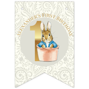 Personalize Peter the rabbit First Birthday Bunting Flags