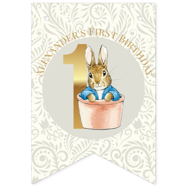 Personalize Peter the rabbit First Birthday Bunting Flags (First Flag)