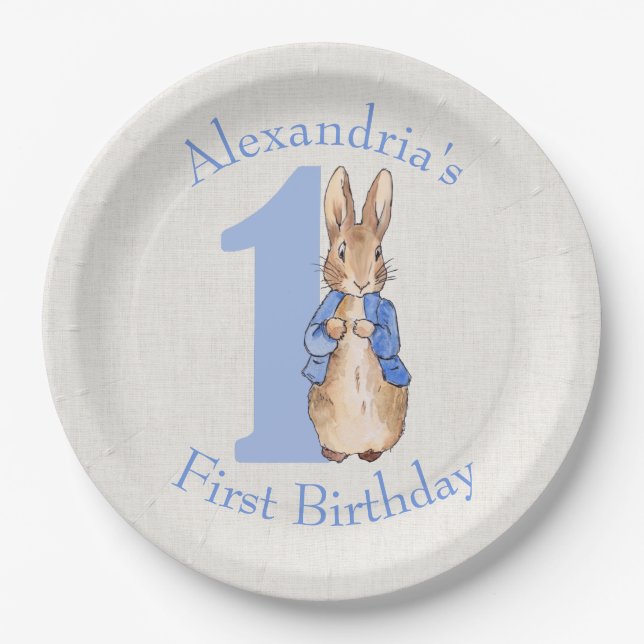 Personalize Peter the rabbit First birthday  Paper Plate (Front)