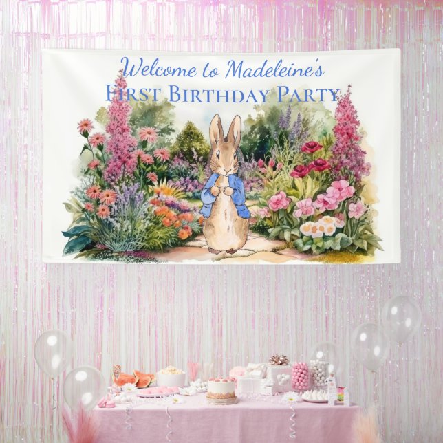 Personalize Peter the rabbit First Birthday Party Banner (Party)