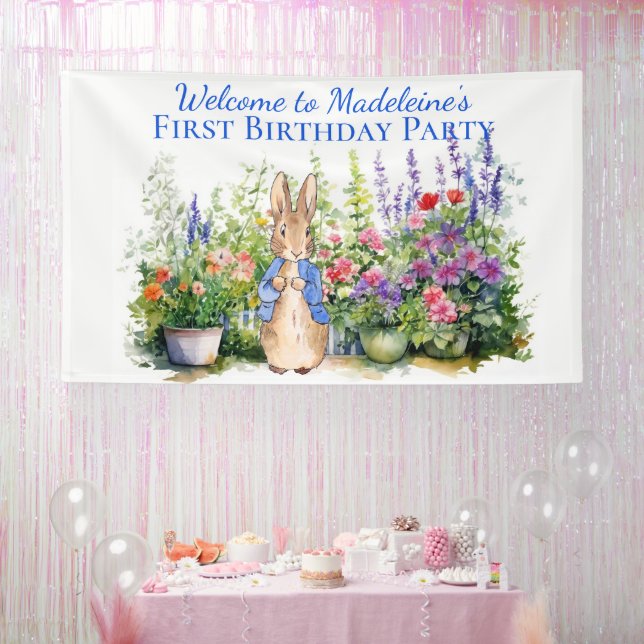 Personalize Peter the rabbit First Birthday Party Banner (Party)