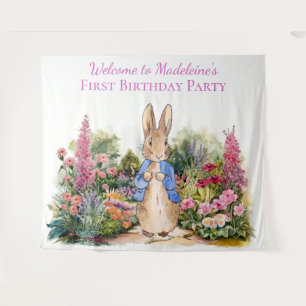 Personalize Peter the rabbit First Birthday Party Tapestry