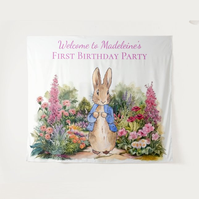 Personalize Peter the rabbit First Birthday Party Tapestry (Front (Horizontal))