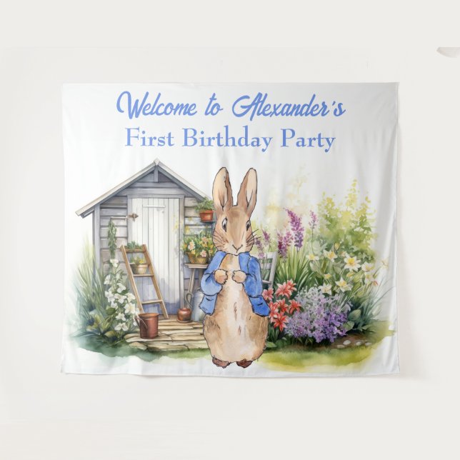 Personalize Peter the rabbit First Birthday Party Tapestry (Front (Horizontal))