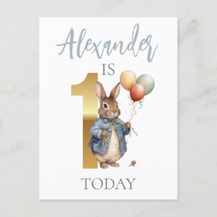 Personalize Peter the rabbit First birthday Postcard