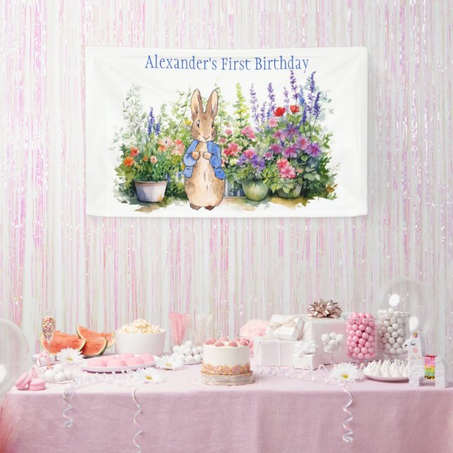 Personalize Peter the rabbit in a garden Banner (Party)