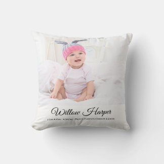 Personalize Photo Baby Birth Announcement Throw Pillow