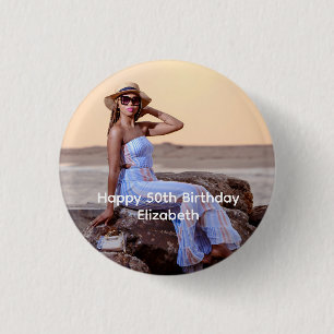 Personalize Photo Birthday Him Her  1 Inch Round Button