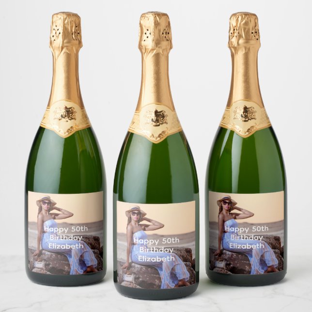Personalize Photo Birthday Him Her  Sparkling Wine Label (Bottles)